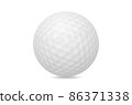 Golf ball isolated on white background, full depth of field, clipping path. Traditional white golf ball for sport. 86371338