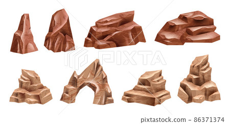 Desert rock vector set, Mexico eroded nature boulder isolated on white, cartoon stone canyon arc.  86371374
