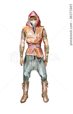 Figures of young people in casual clothes. They go to the viewer. Full-length. Watercolor illustration 86371665