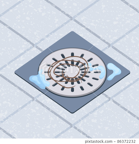 Shower drain clogged with clump of hair 86372232