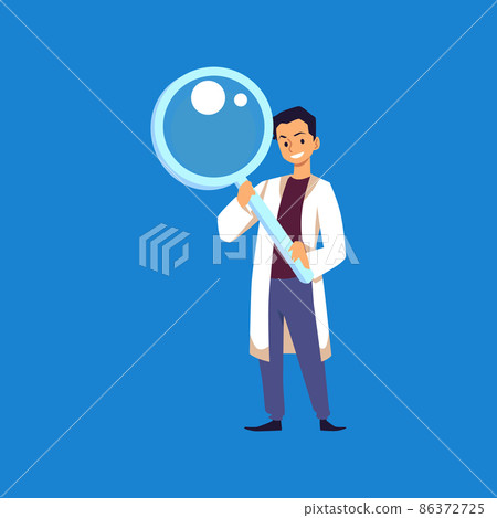 Bioengineer scientist or researcher with magnifier vector illustration isolated. 86372725
