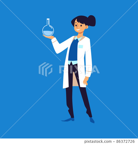 Scientist woman holding chemical glassware, vector illustration isolated. 86372726
