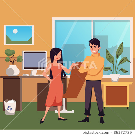 Man and woman arguing and conflicting in office, flat vector illustration. 86372729