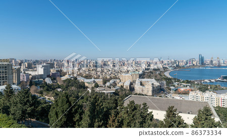 Panoramic view of Baku, the capital of Azerbaijan located by the Caspian sea. 86373334