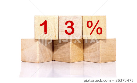 13 Percent Discount text on wooden cubes on a white background 86373475