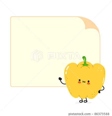 Cute funny pepper character with speech bubble. Vector hand drawn cartoon kawaii character illustration icon. Isolated on white background. Happy pepper character concept Cute funny pepper character with speech bubble. Vector hand drawn cartoon kawaii character illustration icon. Isolated on white background. Happy pepper character concept 86373588