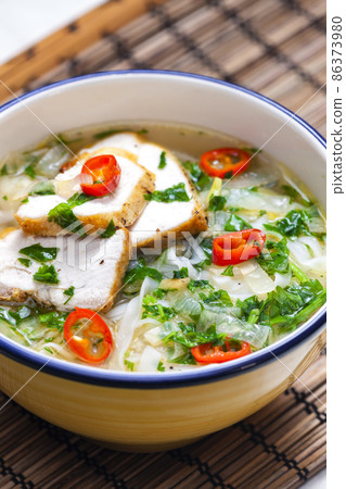 Vieatnamese soup pho with chicken meat Vieatnamese soup pho with chicken meat 86373980