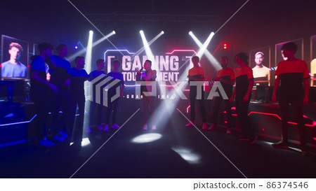 Rival teams at start of gaming tournament Rival teams at start of gaming tournament 86374546
