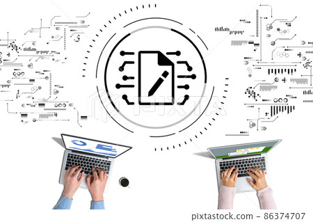Smart contract concept. Two persons entered into an agreement virtually. 86374707