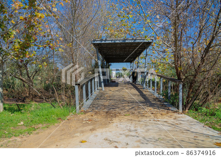 Rustic autumn landscape blue sky white clouds Rustic autumn landscape blue sky white clouds 86374916