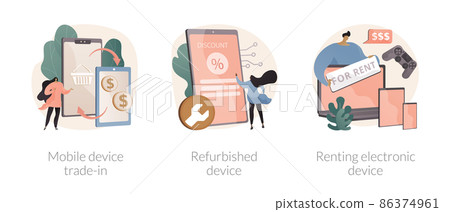Used gadgets abstract concept vector illustrations. Used gadgets abstract concept vector illustrations. 86374961