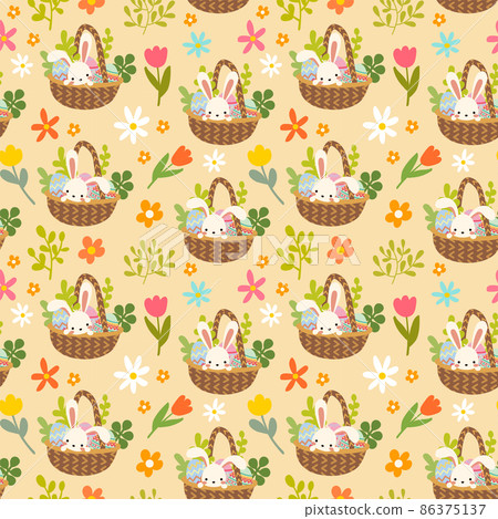 Vector cute easter bunny and eggs seamless pattern 86375137