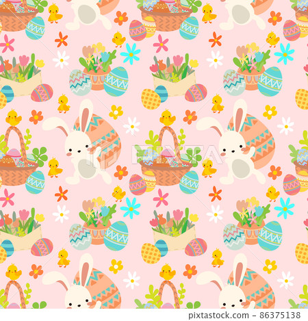 Vector cute easter bunny and eggs seamless pattern 86375138