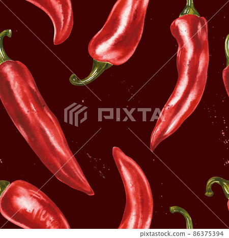 Red hot chili pepper, whole pods, set. Hand drawn watercolor illustration isolated on white background. Red hot chili pepper, whole pods, set. Hand drawn watercolor illustration isolated on white background. 86375394