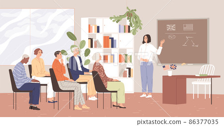 Mature students learn English. A group of elderly people are studying 86377035
