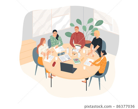 A group of students at the table are studying. Learning English. 86377036