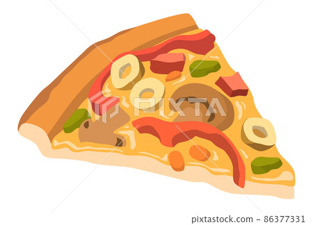 Realistic cooked slice of pizza with sauce white background - Vector 86377331