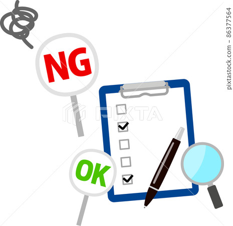 Image of failing examination, check sheet and magnifying glass 86377564