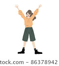 A girl in a hoodie who rejoices in banzai 86378942