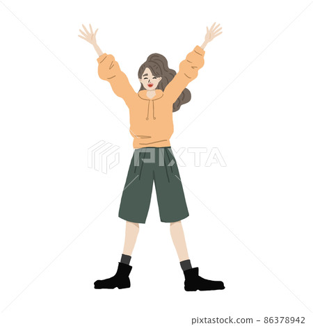 A girl in a hoodie who rejoices in banzai A girl in a hoodie who rejoices in banzai 86378942