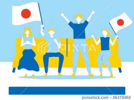 People who support Japan on the TV in the room 86378960