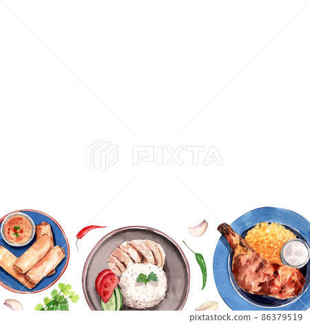 Singapore food traditional watercolor frame  png 86379519