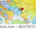 Donetsk, Ukraine pinned on the map of Eastern Europe. 86379572