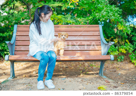 Female playing with a dog in the park (speaking / whole body) Female playing with a dog in the park (speaking / whole body) 86379854