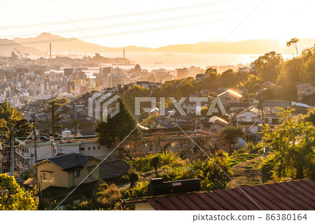 《Hiroshima Prefecture》 Dusk in the center of Kure city / port town 86380164