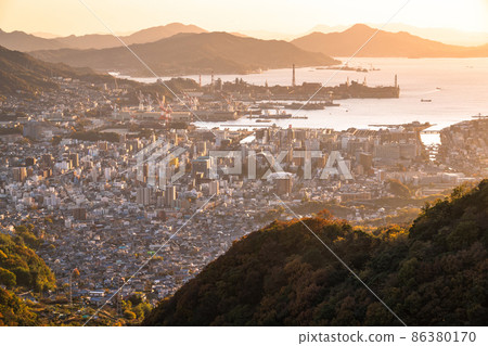 《Hiroshima Prefecture》 Dusk in the center of Kure city / port town 86380170
