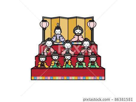 Cute illustrations of Hina dolls displayed on the Hinamatsuri 86381581