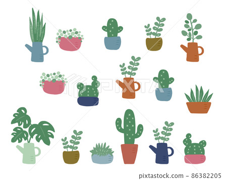 Cute botanical foliage plant set / hand-drawn illustration 86382205