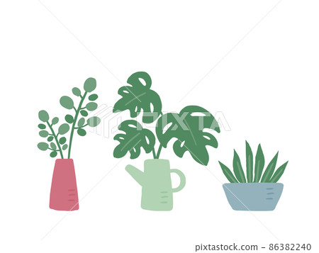 Cute botanical foliage plant set / hand-drawn illustration 86382240