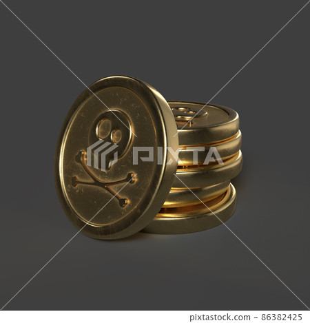 Coin with Pirate Sign as Skull and Bones. 3D Illustration. File With Clipping Path. Coin with Pirate Sign as Skull and Bones. 3D Illustration. File With Clipping Path. 86382425