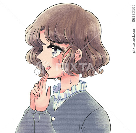 Retro girl cartoon style, profile woman with a bitter smile Retro girl cartoon style, profile woman with a bitter smile 86383193