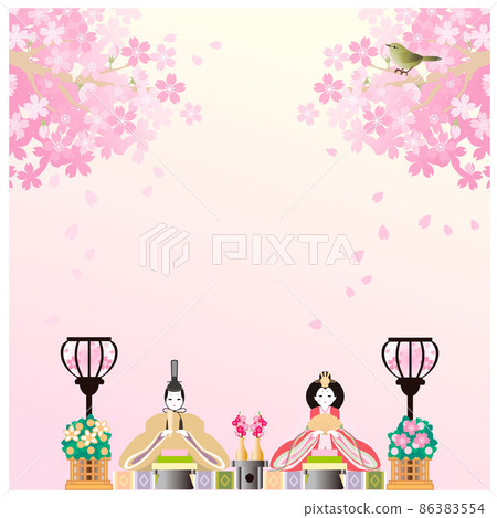 Hinamatsuri Hina doll Hina doll Sakura March spring background copy space frame simple illustration 86383554