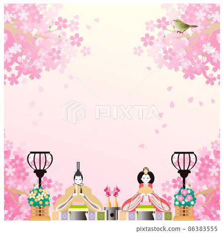 Hinamatsuri Hina doll Hina doll Sakura March spring background copy space frame simple illustration 86383555
