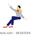 French fashion woman sitting and raising her hand 86383569