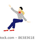 French fashion woman sitting and raising hands no facial expression 86383618