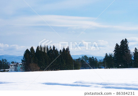 散佈在北上高原的冬季豪宅森林的照片、風景、環境、風景。 散佈在北上高原的冬季豪宅森林的照片、風景、環境、風景。 86384231