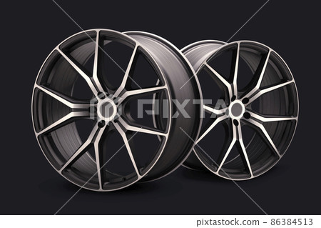 new stylish sports forged alloy wheels 22 diameter on a black background, beautiful rim and thin spokes cool wheels. new stylish sports forged alloy wheels 22 diameter on a black background, beautiful rim and thin spokes cool wheels. 86384513