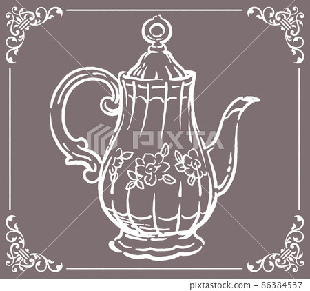 Antique flower-patterned teapot. Vector illustration material 86384537