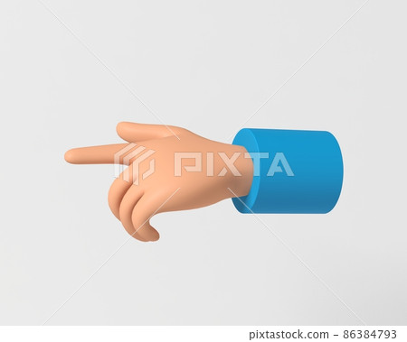The hand points to the left. The hand gesture. The finger shows or presses. 3D rendering illustration The hand points to the left. The hand gesture. The finger shows or presses. 3D rendering illustration 86384793