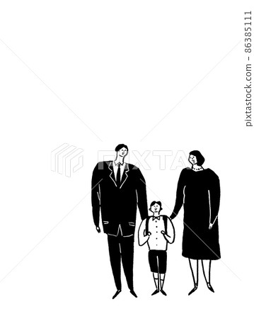 Boy carrying a school bag, father and mother, entrance ceremony, family (vertical, right arrangement) 86385111