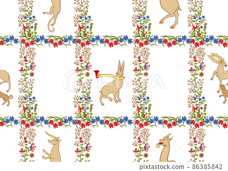 Floral vintage medieval illuminati manuscript inspiration. 86385842