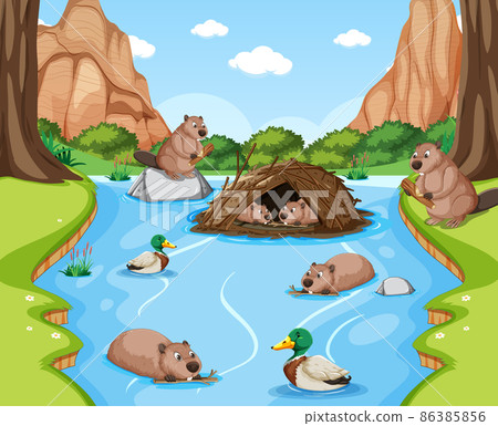 Forest nature background with wild animals 86385856