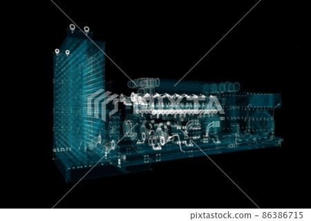 Hologram Large industrial Diesel generator. Energy Concept Hologram Large industrial Diesel generator. Energy Concept 86386715