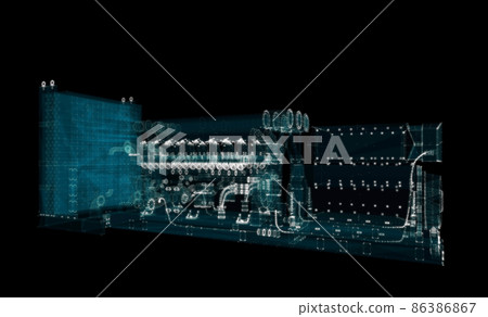 Hologram Large industrial Diesel generator. Energy Concept Hologram Large industrial Diesel generator. Energy Concept 86386867