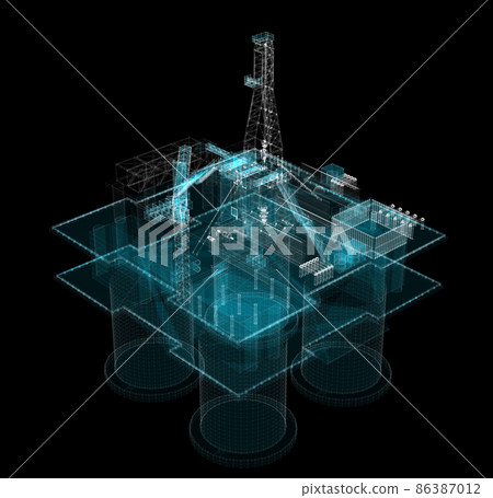 3d hologram of offshore oil platform of particles 3d hologram of offshore oil platform of particles 86387012