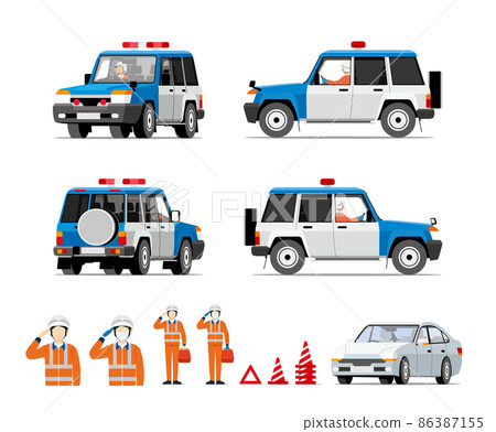 Road service car, traffic safety, SOS, emergency, trouble, staff, illustration, set 86387155